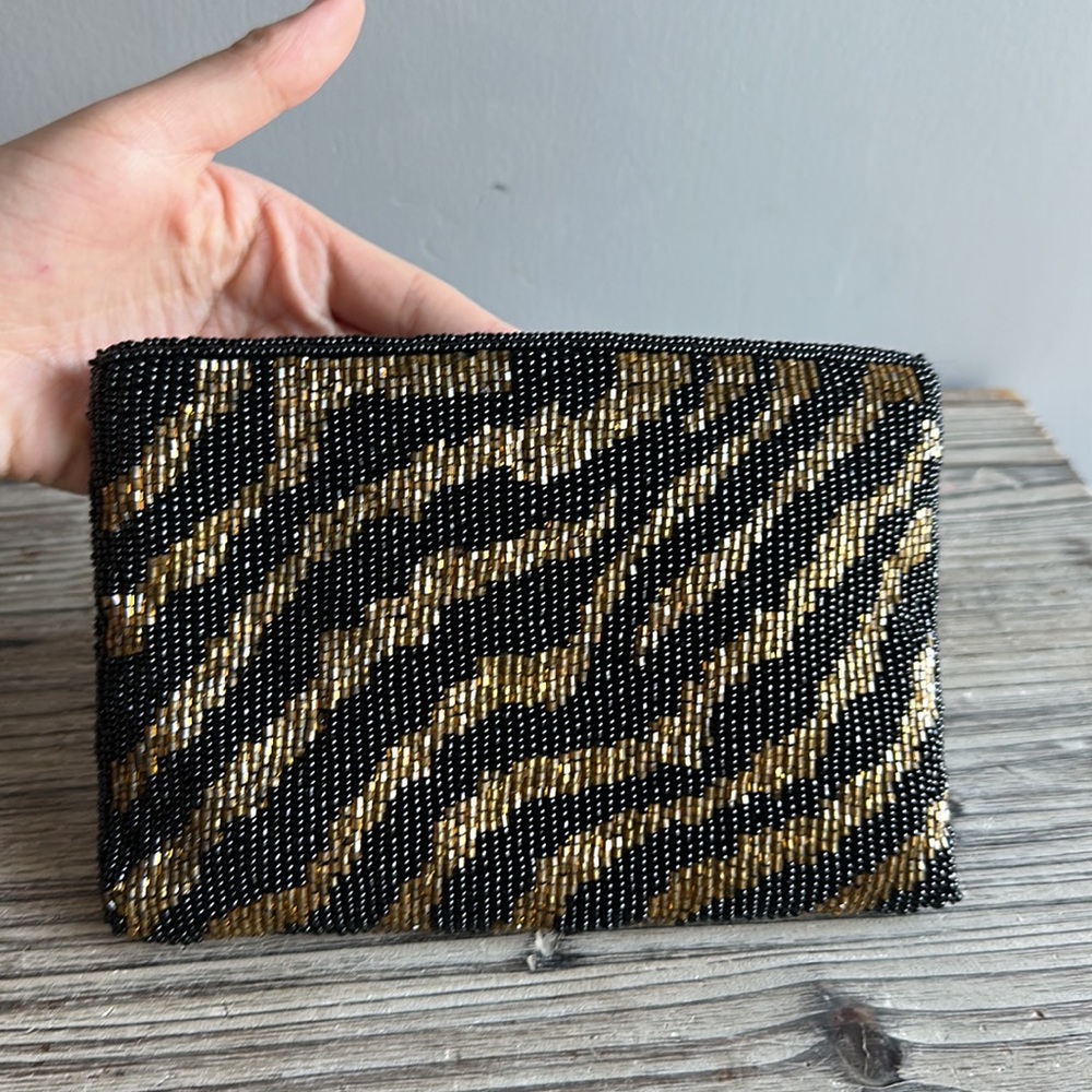 Beaded Wallet Cheetah Print Brown and Black Coin Pouch - Picture 3 of 6